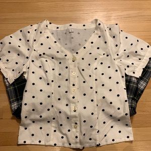 Polka dot short sleeve button up blouse